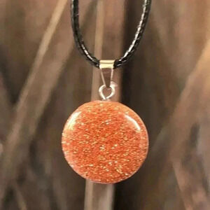 Sunstone Sandstone Organic Round Circle Natural Braided Stainless Steel Necklace